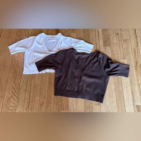 Old Navy Bundle of 2 Short Sleeve Crop V-Neck Button Cardigans:White & Brown(S) - Picture 2 of 9